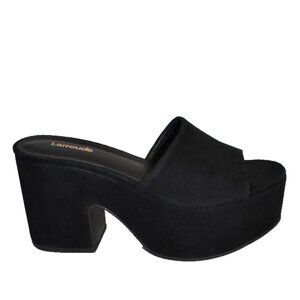 New! LARROUDE Miso Platform Mule Black Suede Size 7 Platform DD496